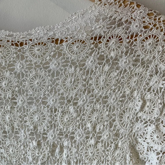 Vintage 90s‎ handmade cream crochet  knit short sleeve top S - Picture 7 of 11